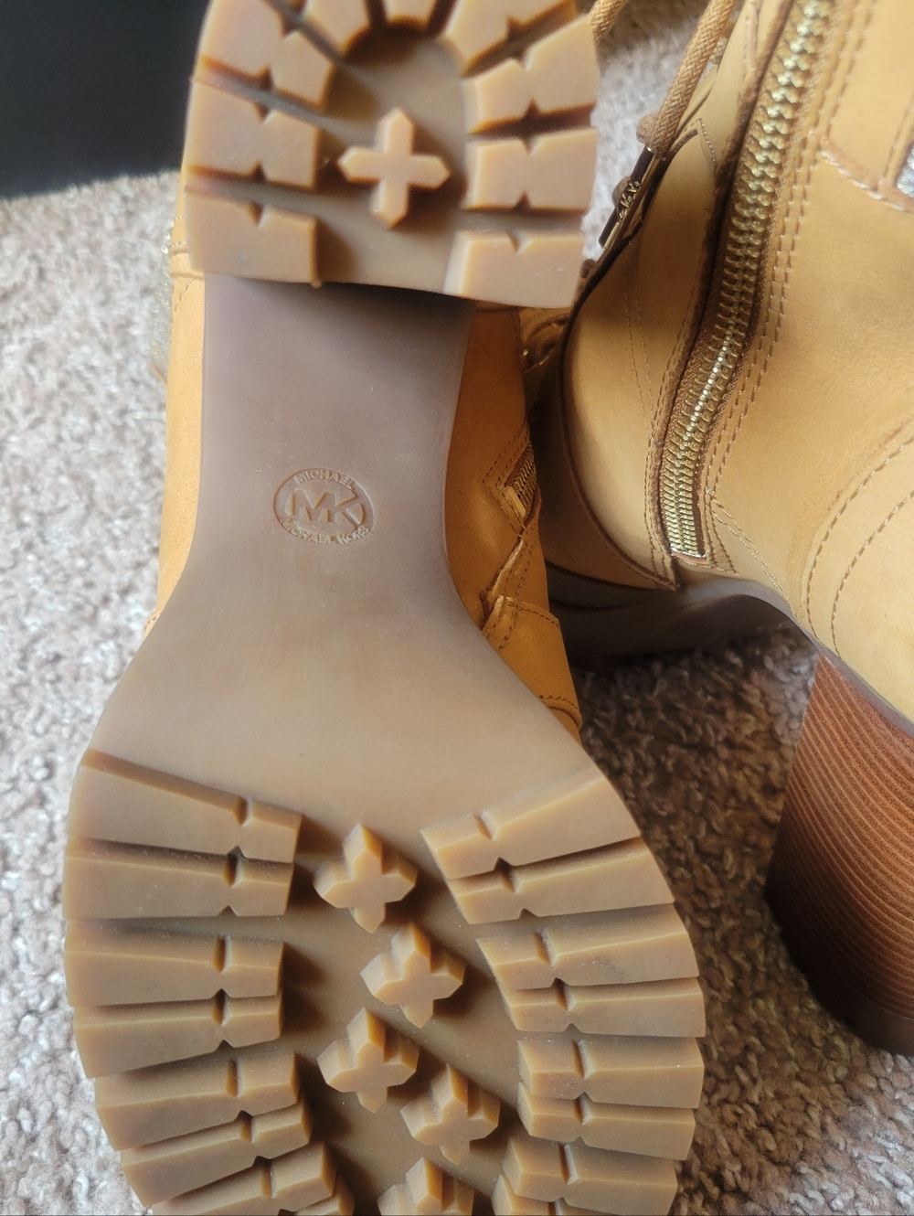 Michael Kors Tan Lace-Up Block Heel Boots with Crystal Collar - Picture 7 of 15